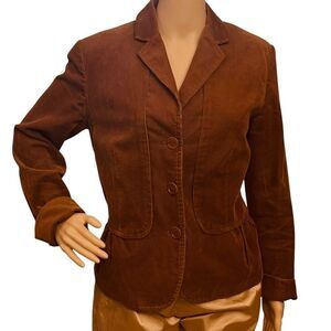 Talbots Blazer Brown Peplum 3/Buttons Fully Lined Stretchy Jacket Sz 10